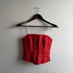 David Meister Red Embellished Strapless Corset Top — Size 2 — Made in USA